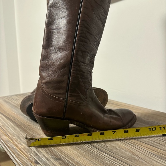 Vintage Tall Chocolate Brown Leather Cowboy Boots - Picture 8 of 9